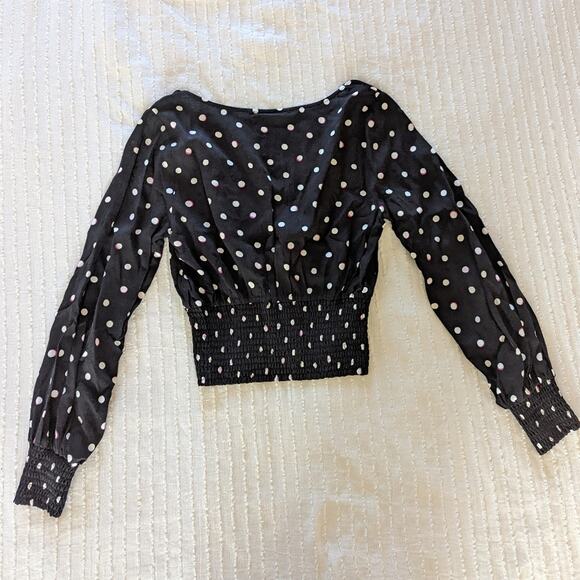 Abercrombie & Fitch Black Polka Dot Smocked Crop Top size Small - Picture 3 of 6
